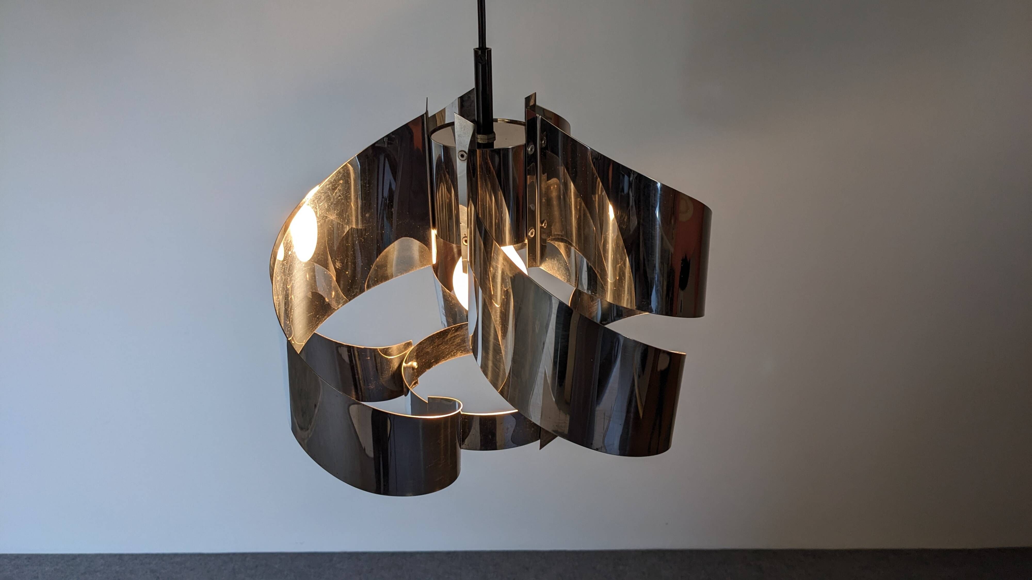 Spiral suspension Space age in chrome metal by Max Sauze, France 1970