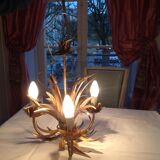 Wheat ear chandelier, 3 fires, gold metal