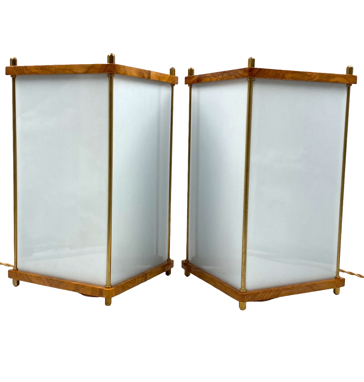 Leonardo Mosso 2 palisander and brass table lamps, Italy 1970s
