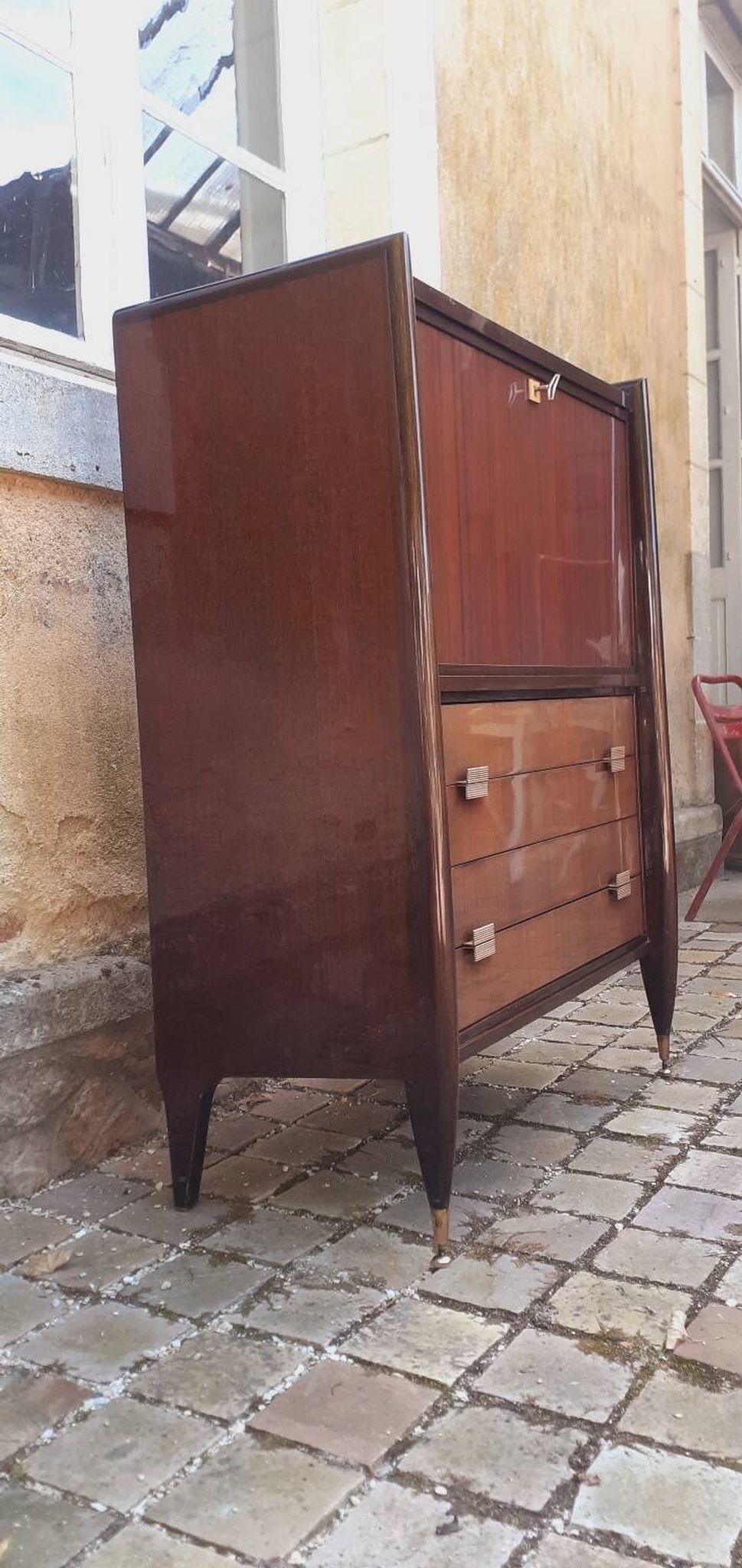 Secrétaire vintage année 60 en acajou marque Mobilor