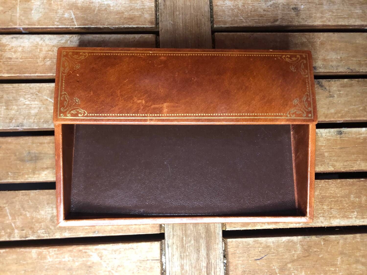 Old lancel paris card holder brown embossed leather desk accessories