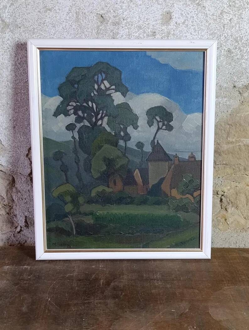 Original 1931 French landscape oil painting by M. Alba