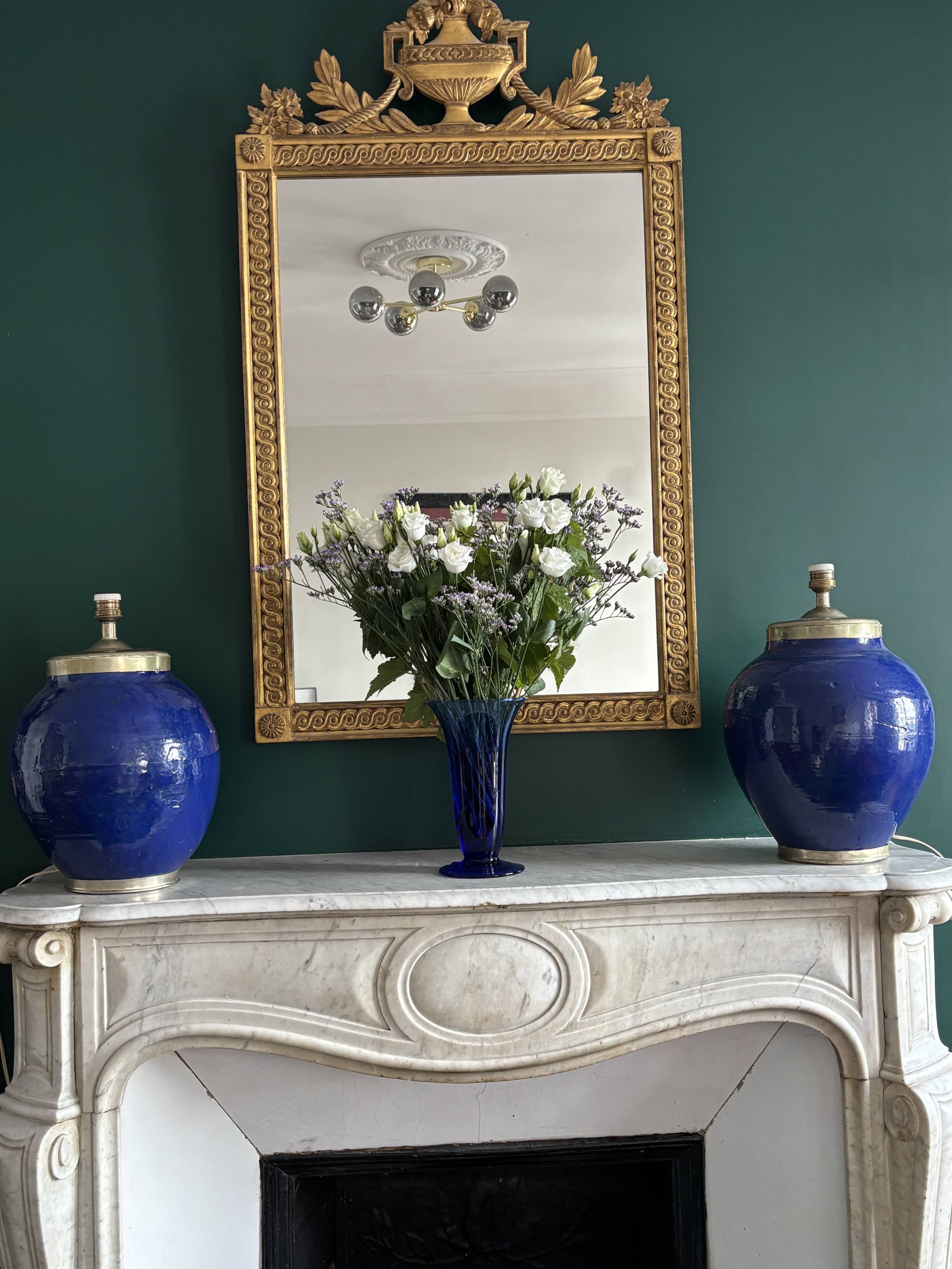 Pair of blue ceramic lamps