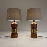 Pair of Bergboms Bitossi brass table lamps, large mid-century, 1960s, Sweden.