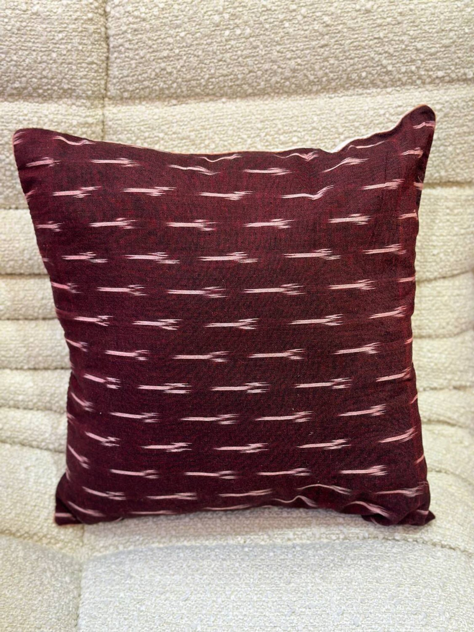 Indian blockprint cushion cover in burgundy cotton