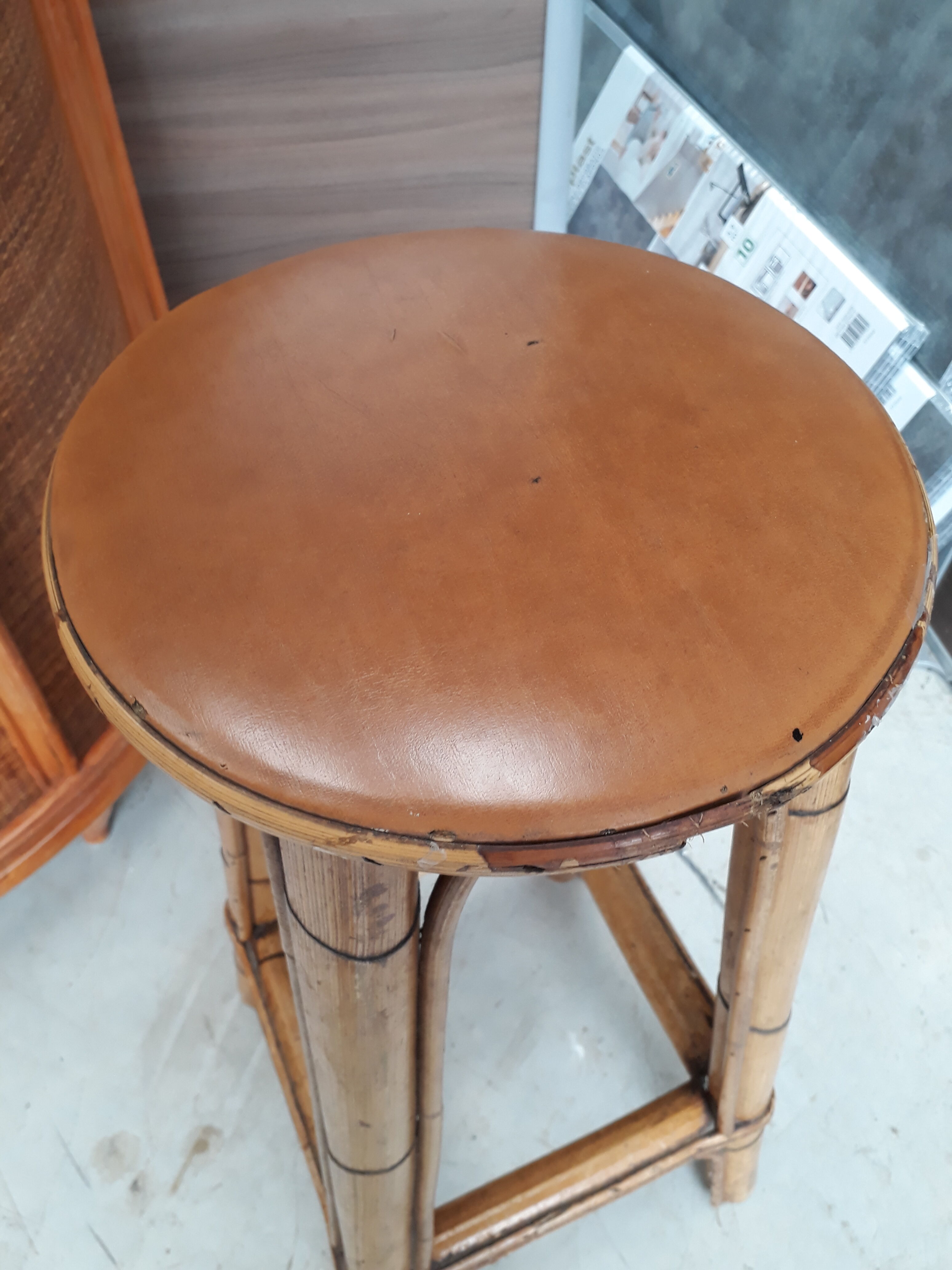 Bamboo wicker bar and two stools