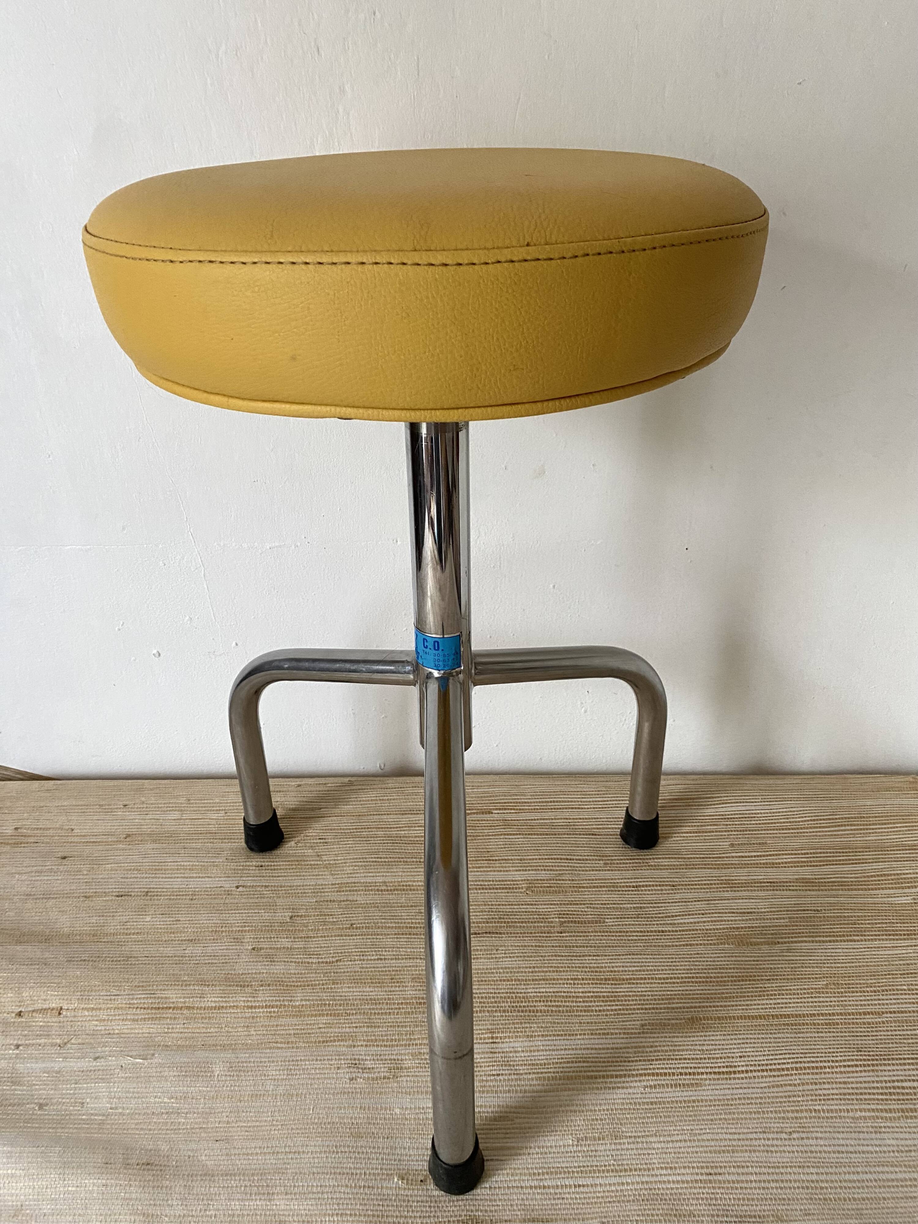 Vintage tripod stool in skai & chrome adjustable in height