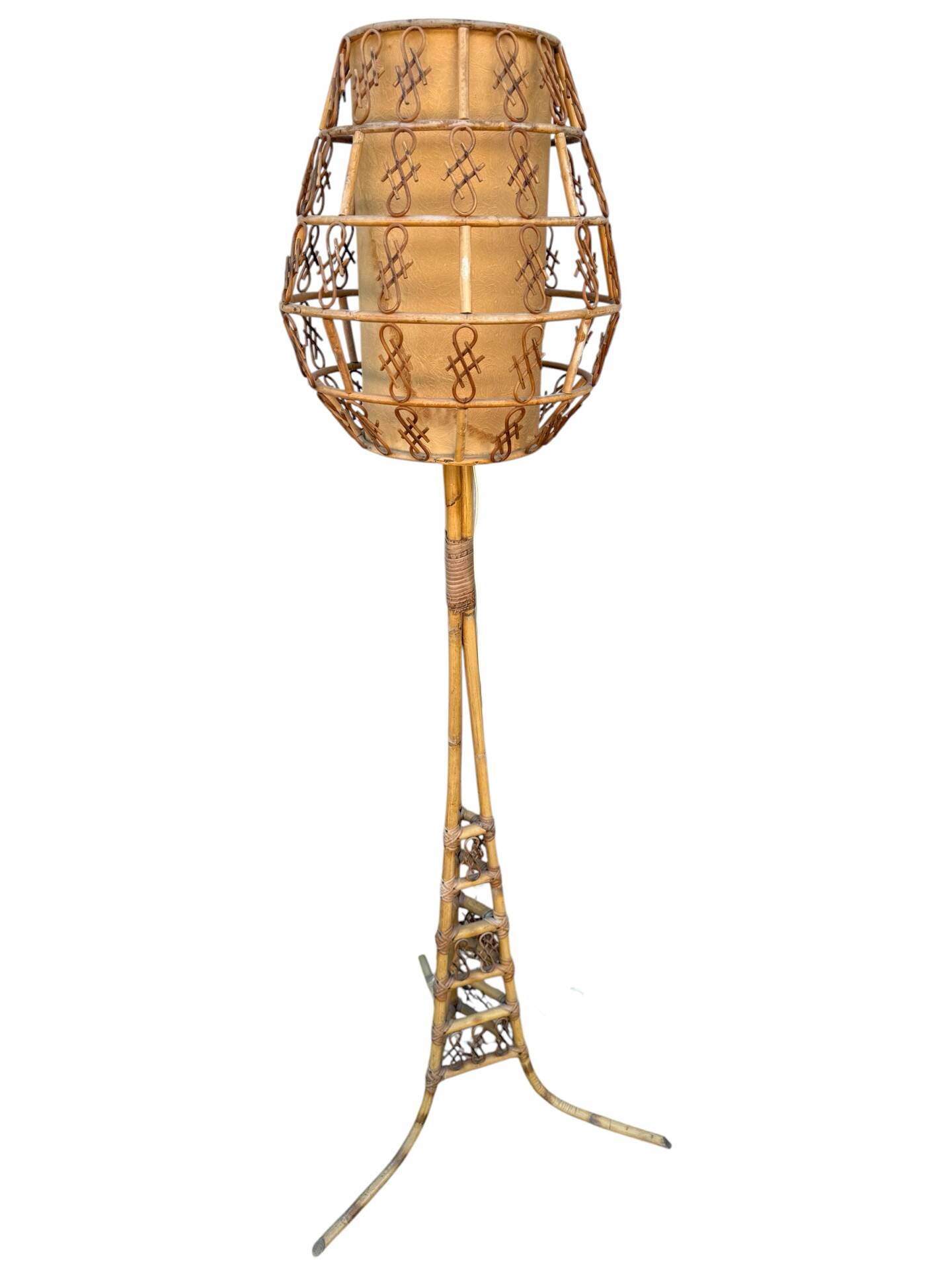 1950s Rattan Floor Lamp in the Style of Louis Sognot, France