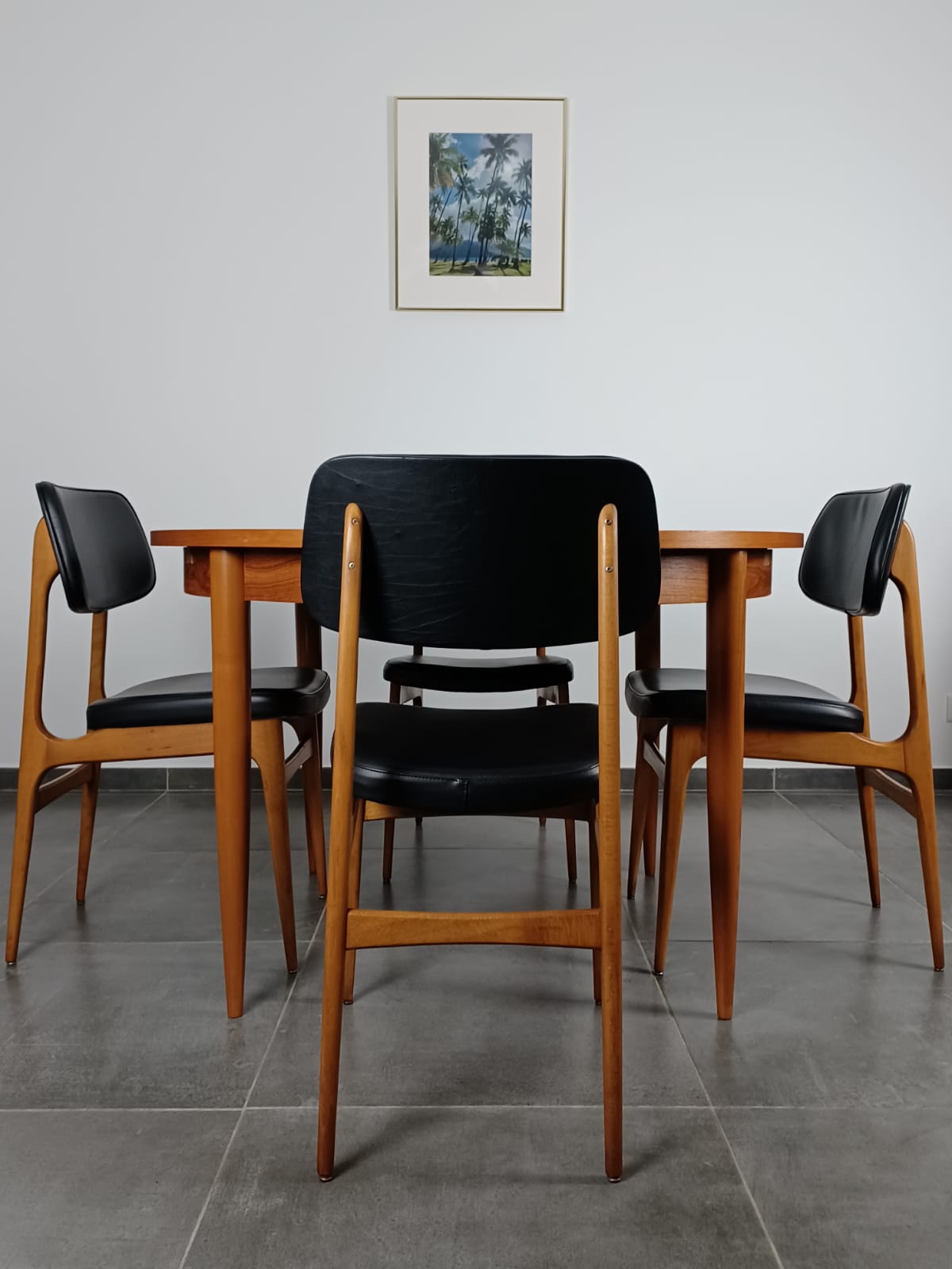 Series of 6 vintage chairs Stella imitation leather and wood