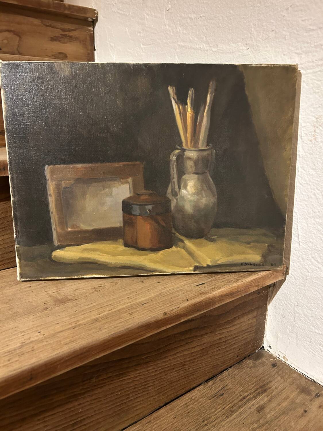 Old oil painting: still life