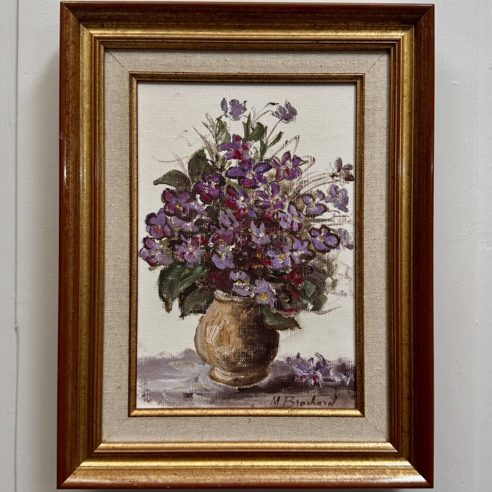 Oil on canvas still life with flowers by M. Brochard 20th century