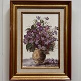 Oil on canvas still life with flowers by M. Brochard 20th century