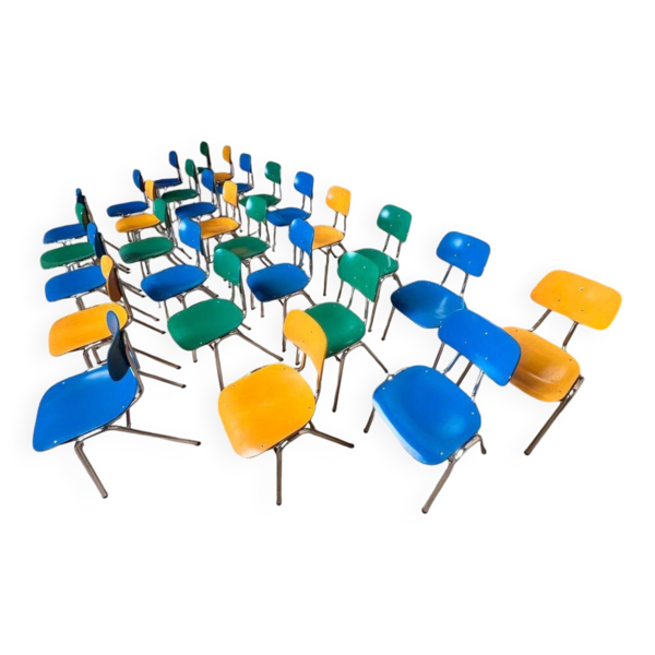 55 chaises d'école industrielles empilables, 1950