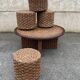A coffee table and four rope stools 1960/1970