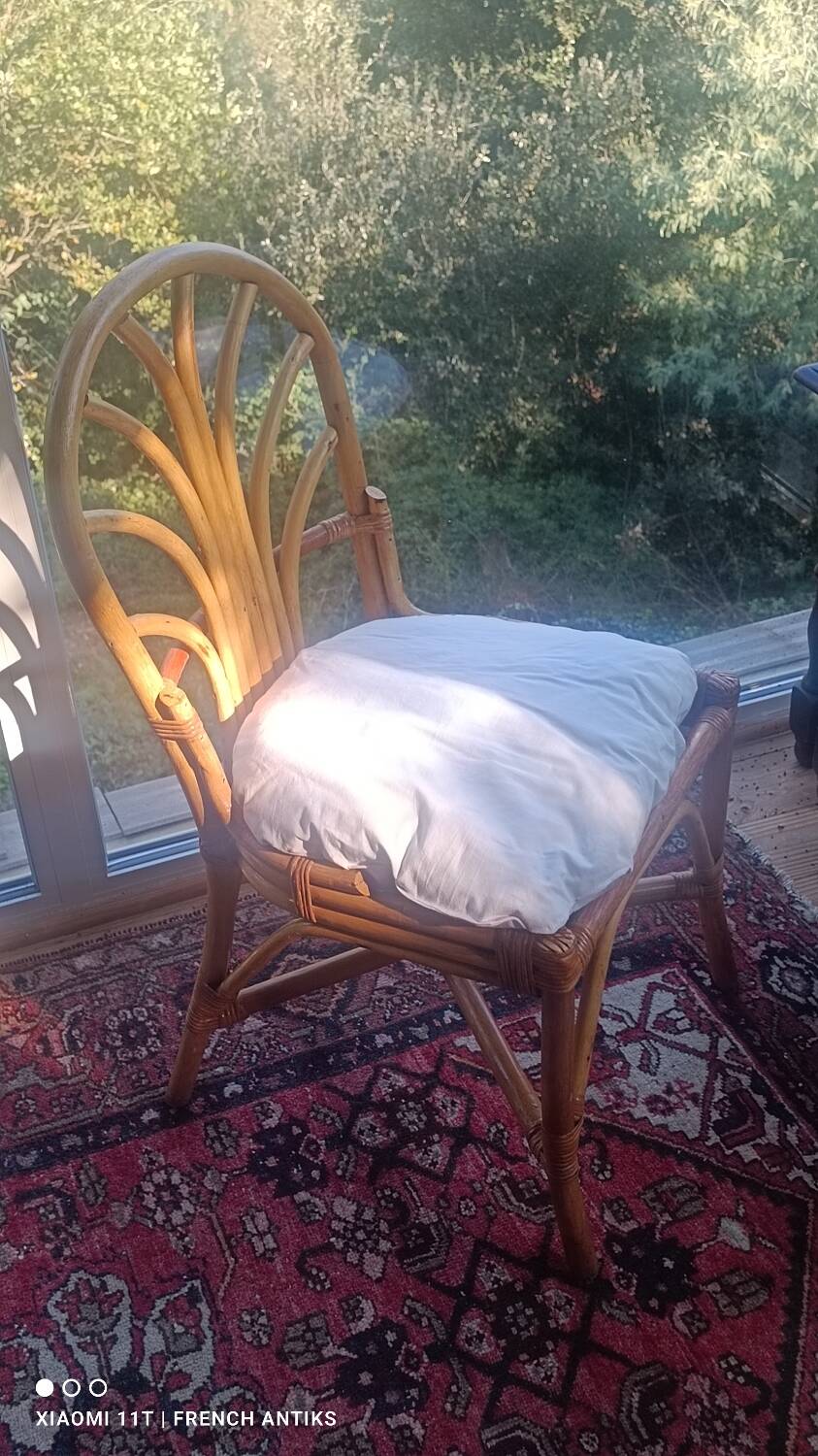 Chaise vintage en rotin et bambou, France, des années 1960