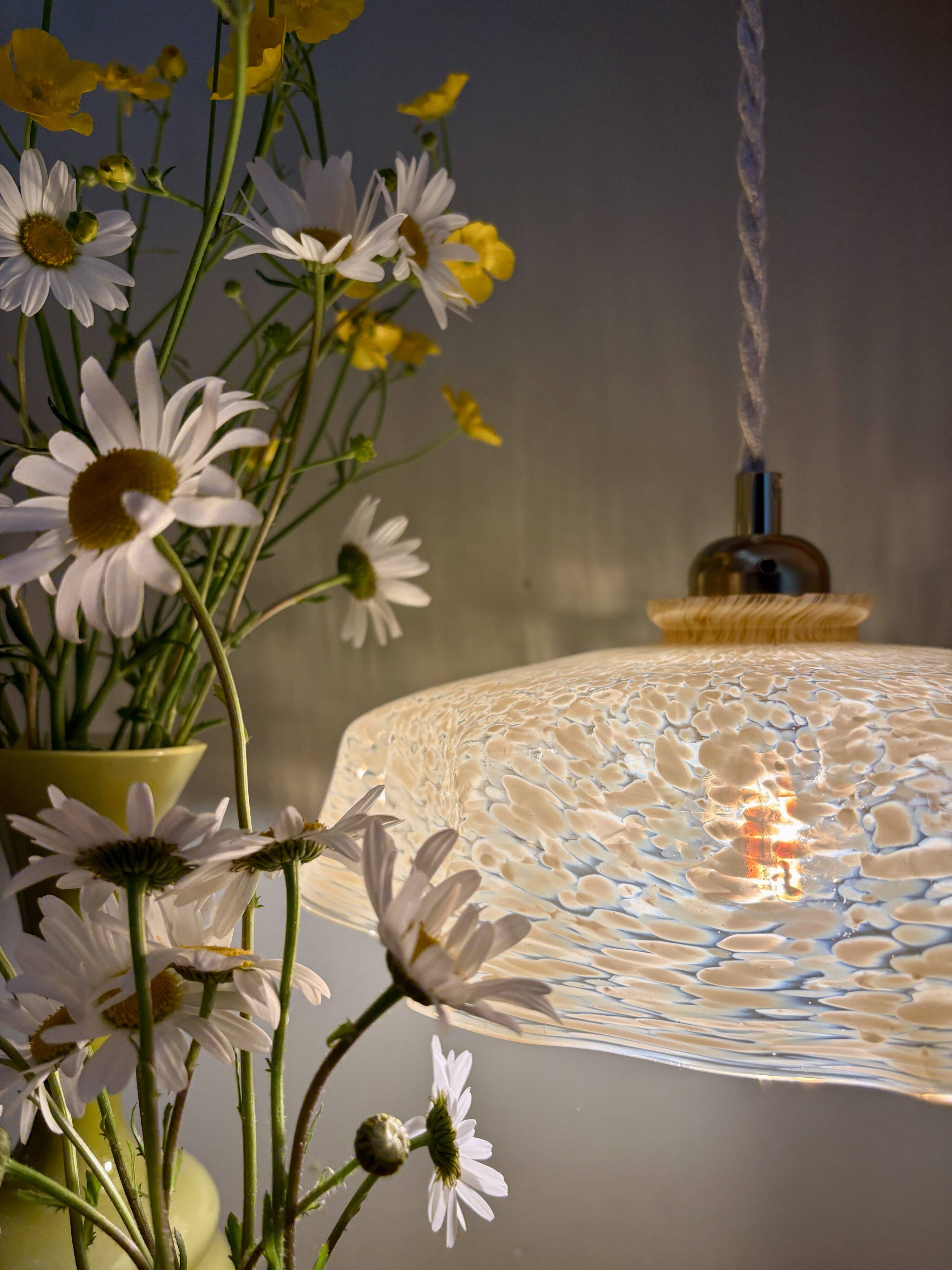 Vintage yellow Clichy glass lampshade pendant light