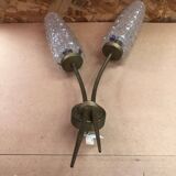 Ancienne Applique Double Laiton + Tulipes Verre Moulé Vintage