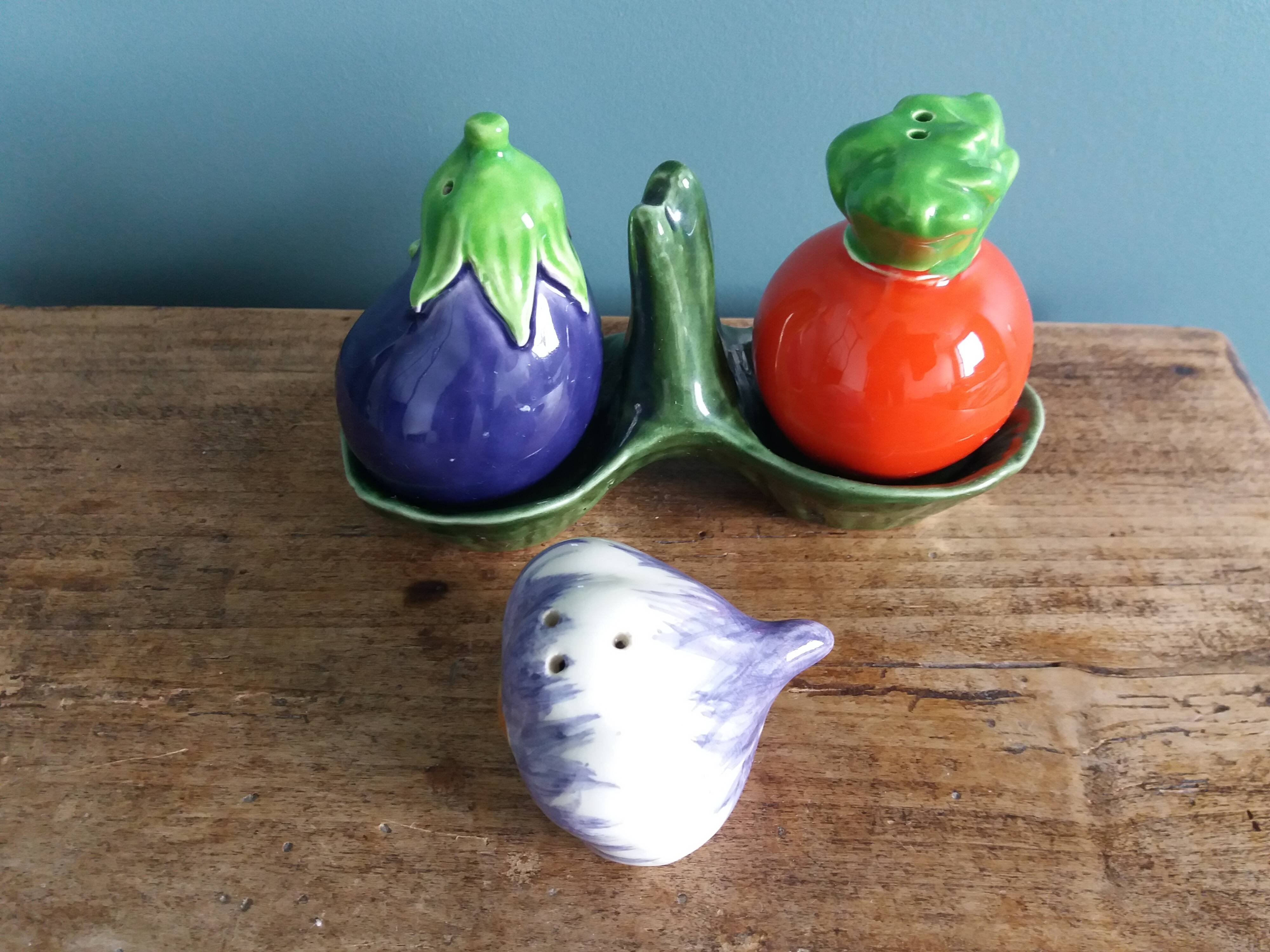 Vegetable salt and pepper shaker in slip