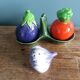 Vegetable salt and pepper shaker in slip