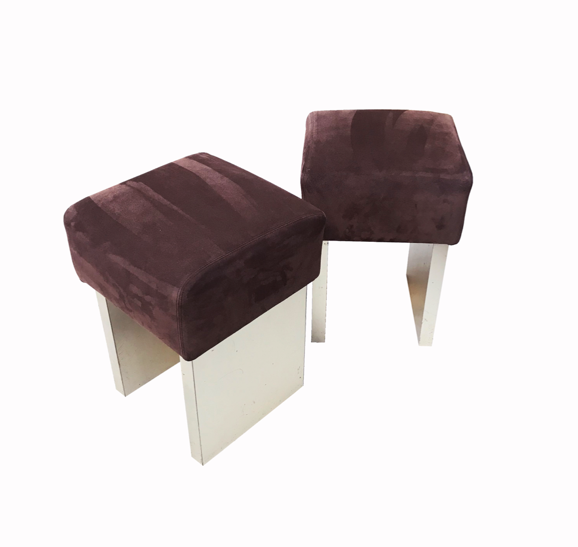 Pair of square seats made of chocolate velvet calf