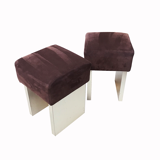 Pair of square seats made of chocolate velvet calf