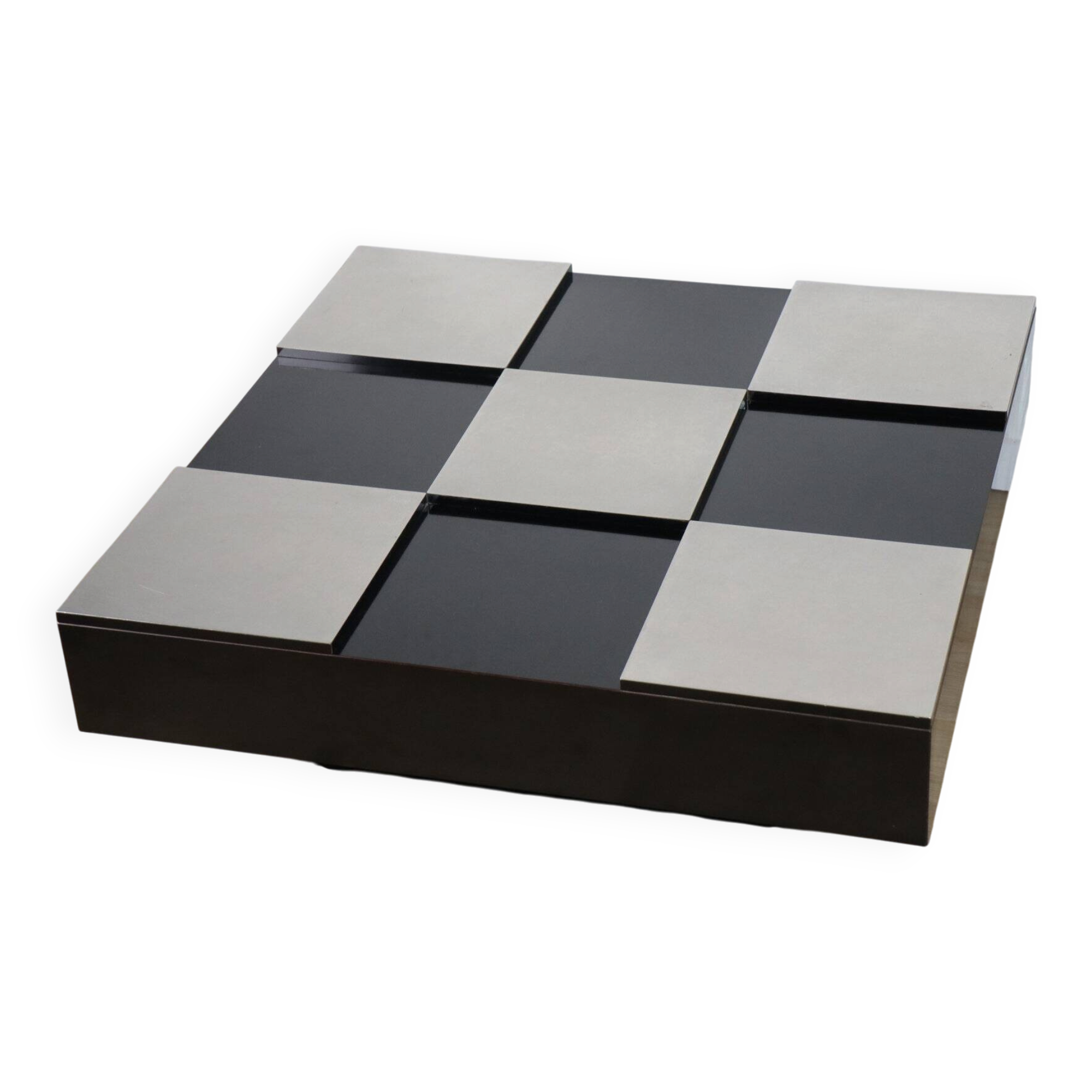 Vintage coffee table in lacquered wood and aluminium - 1970s