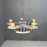 Lustre Art déco en métal chromé et verre dépoli, Tchécoslovaquie années 1930