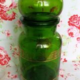 Flacon d'apothicaire en verre vert et liserés dorés pot ancien