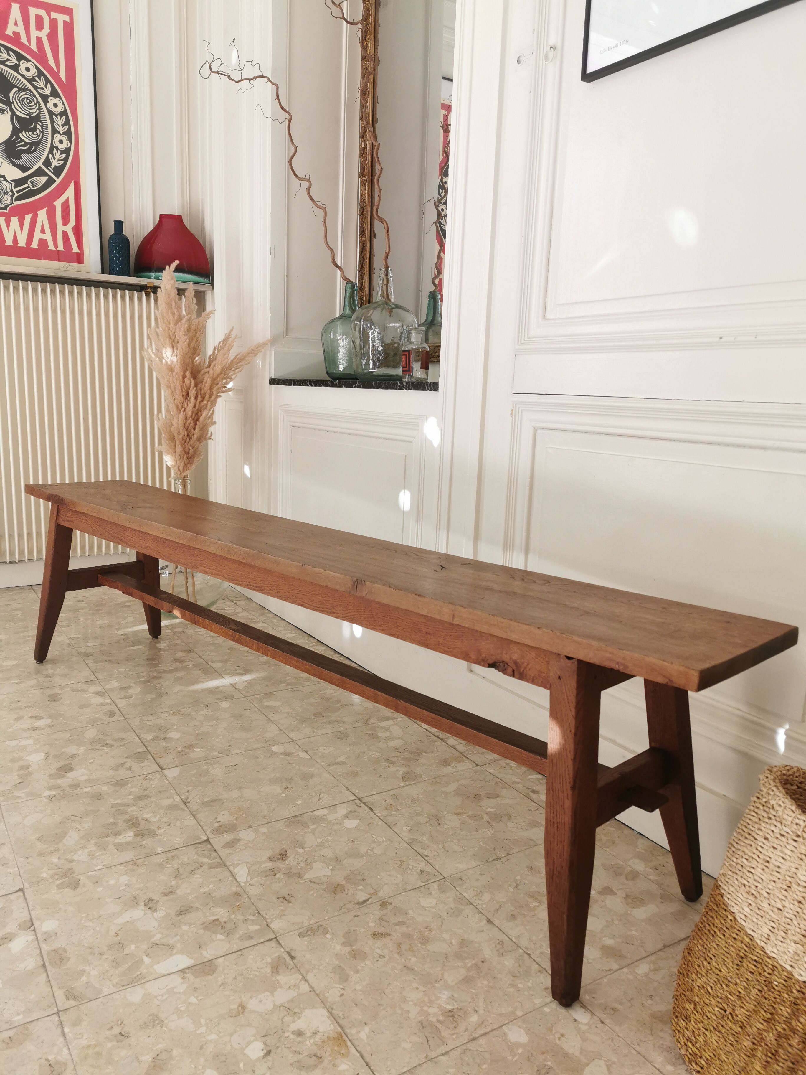 Solid oak compass foot bench