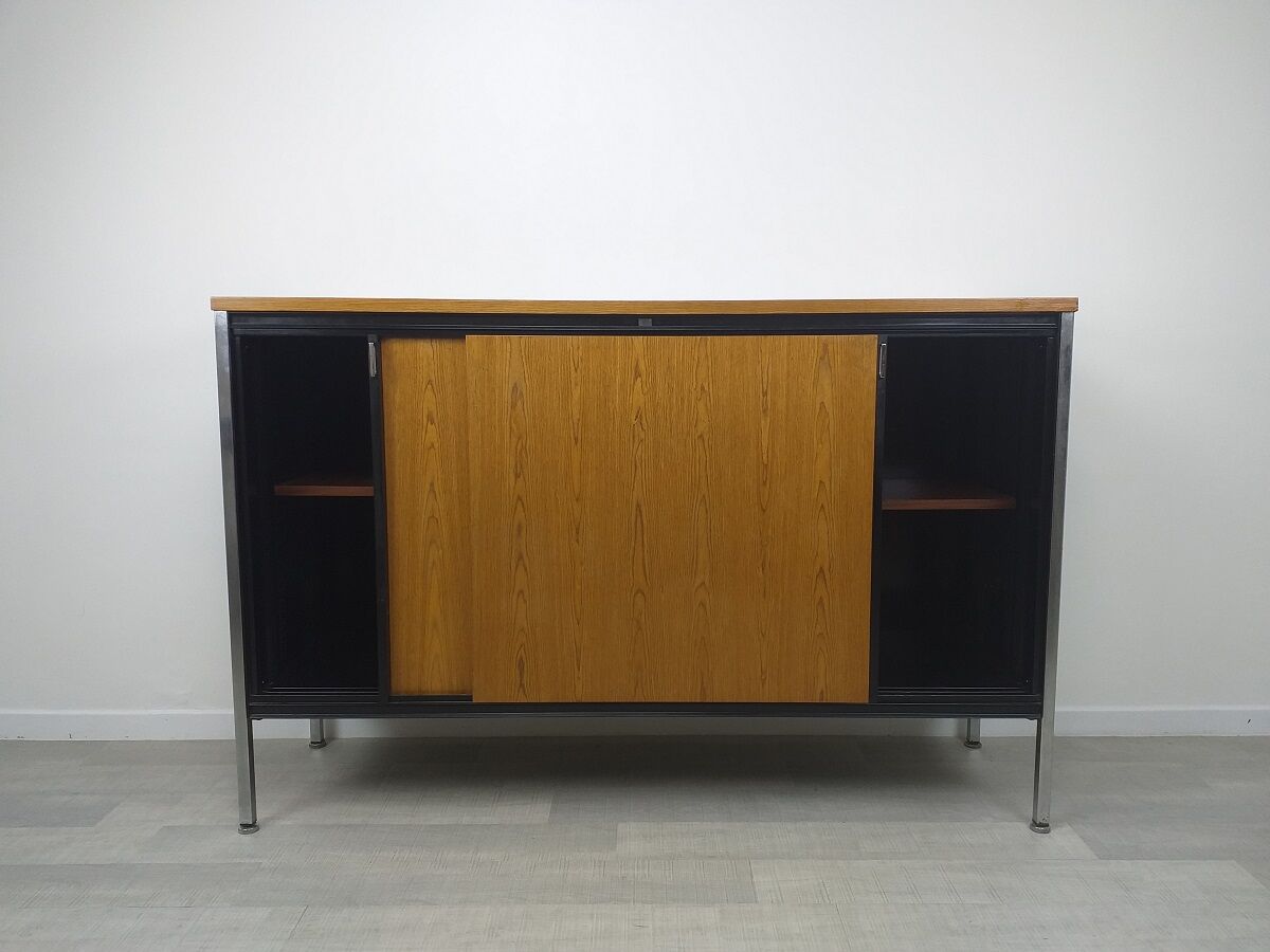 Sideboard storage modernist design 70s vintage oak metal