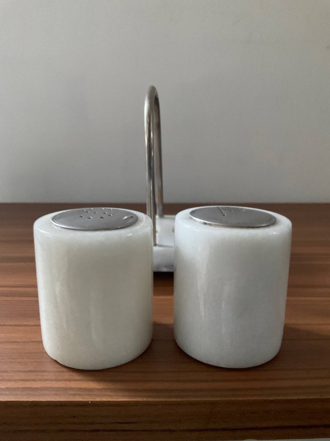 Vintage white marble salt and pepper shaker set