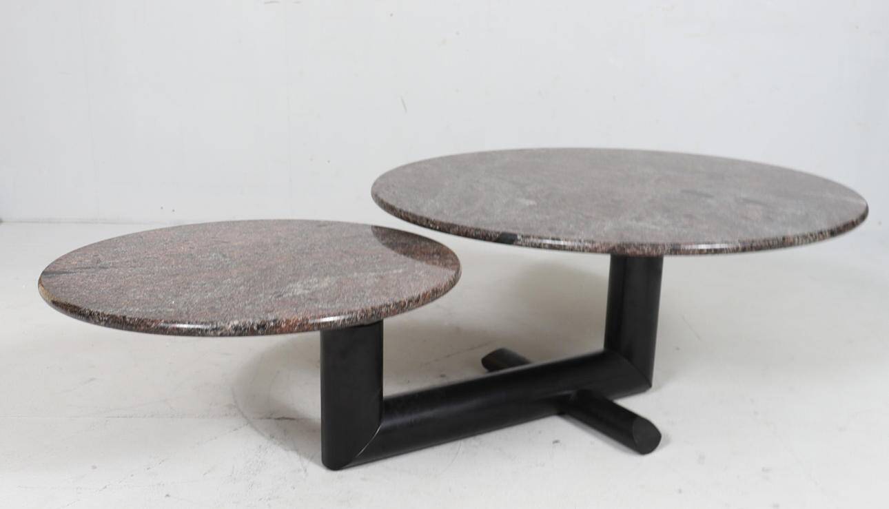 Sculptural coffee table in granite and wood, Italy 1980s.