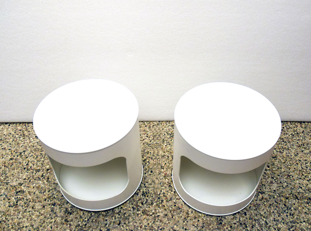 Space age white lacquered plastic and wood nightstands, 1970s, set of 2