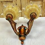 Wall lamp double fires copper metal art deco glassware ezan opalescent gilded