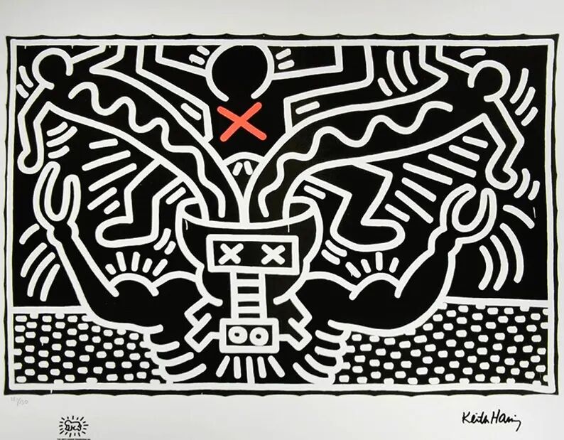 Lithograph by Keith Haring in limited edition, numbered in pencil, 1990s.