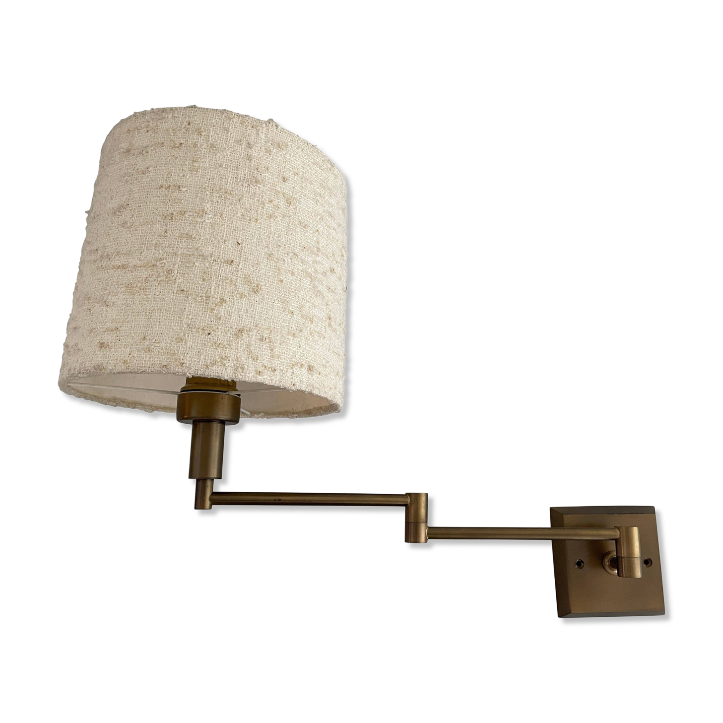 Adjustable brass wall lamp with fabric shade, Danish design, 1970s, Denmark.