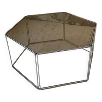 Table basse verre et chrome hexagonale