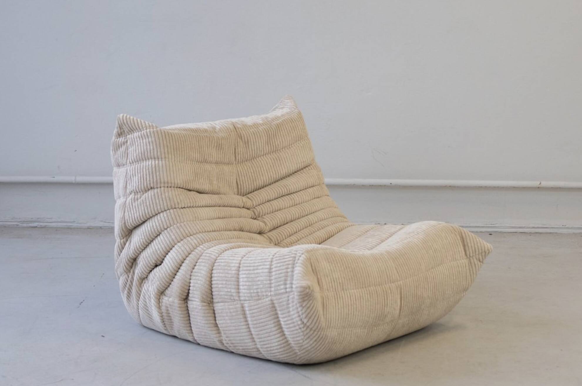 Togo sofa set in beige corduroy, model designed by Michel Ducaroy 1973