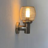 Pair of vintage wall lights, chromed metal and bubbled glass, France, 1960