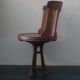 Chaise de bureau rotative nautique antique en teck, fer et cuir
