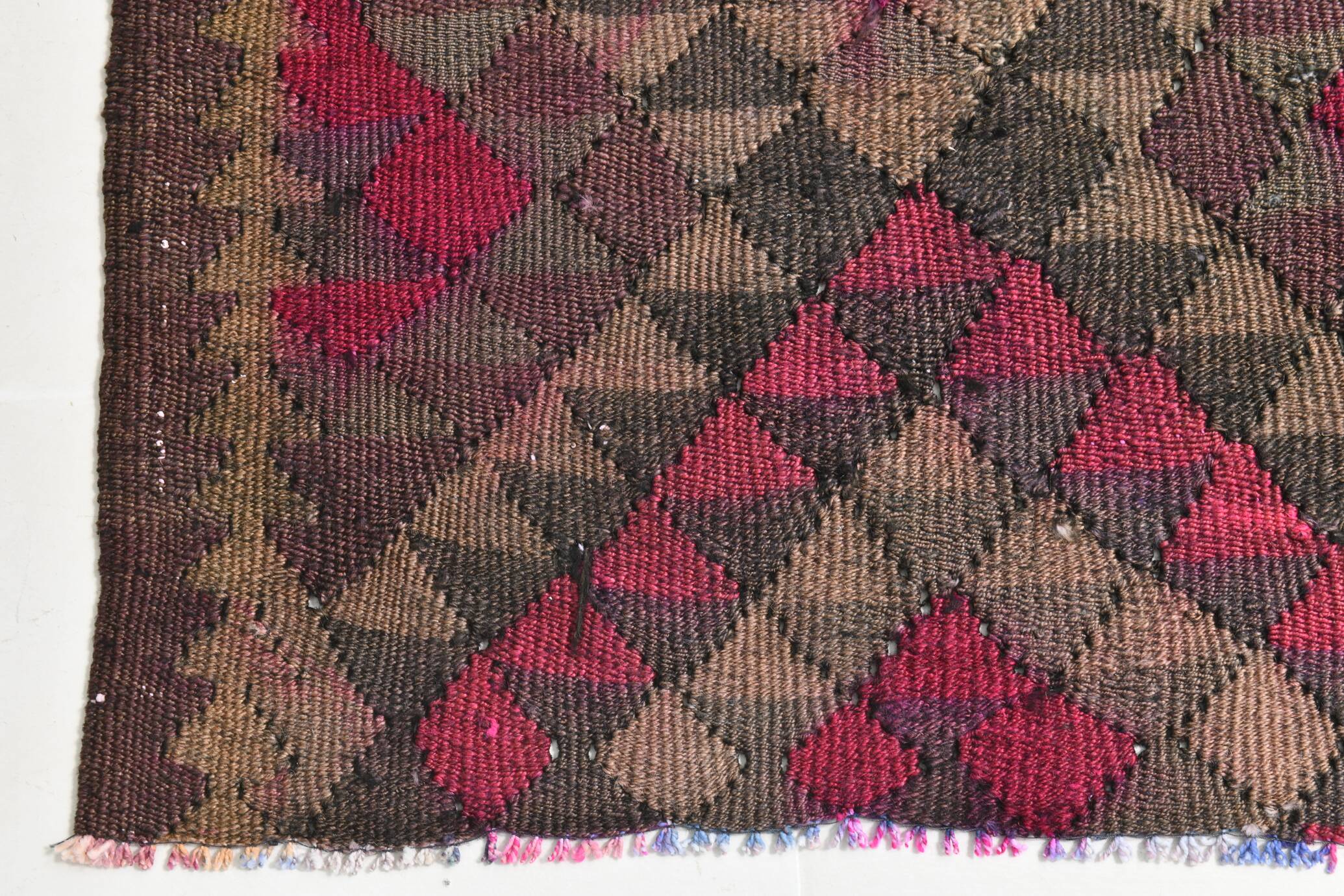 Burgundy Geometric Tribal Kilim Runner Rug, 80x342Cm