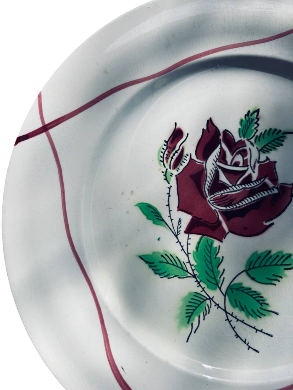 6 flat plates "Dominique", Céranord Saint-Amand, Hand-painted design, 1950