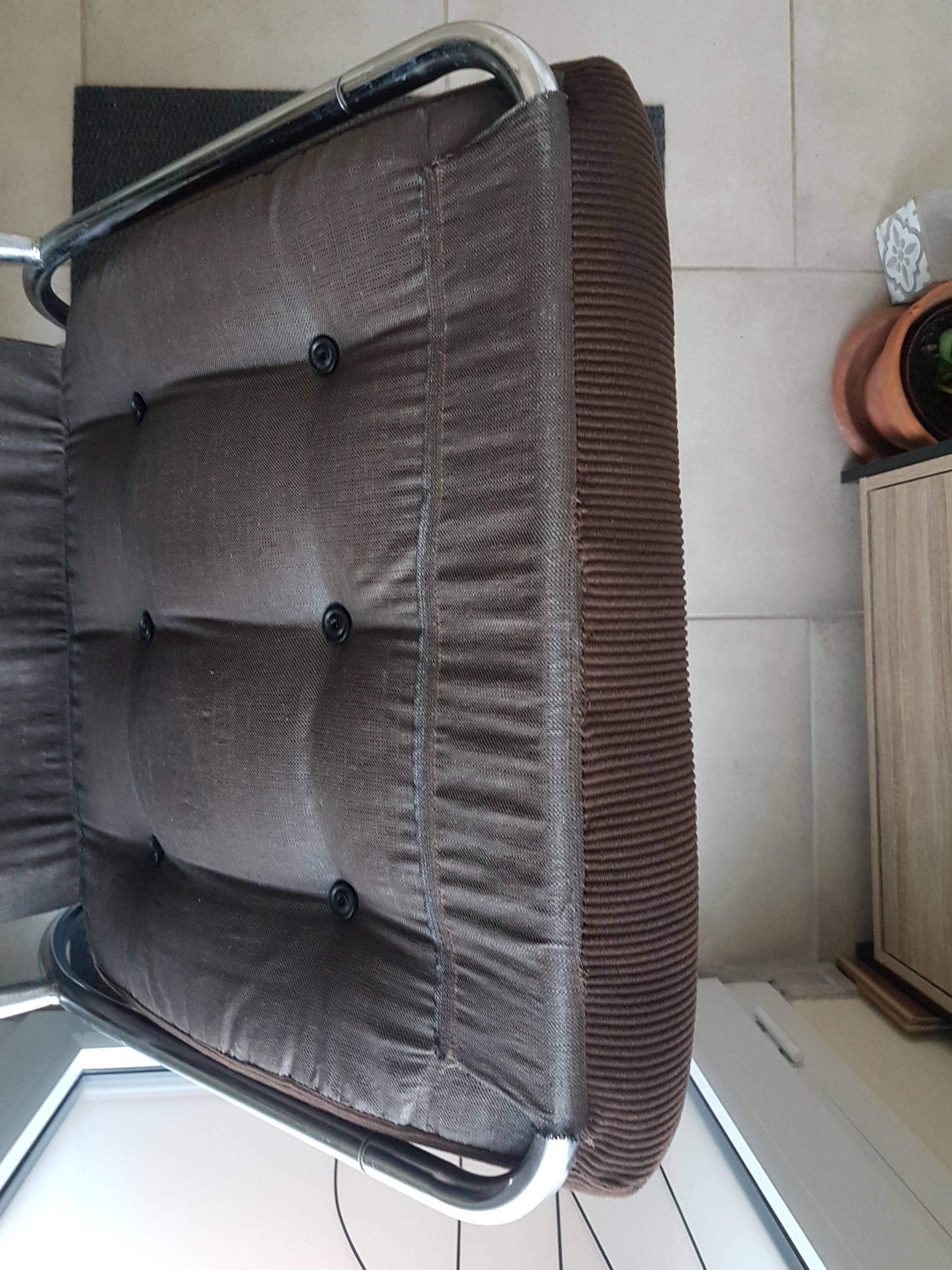 Chair tubular in Brown velvet of the 1970s