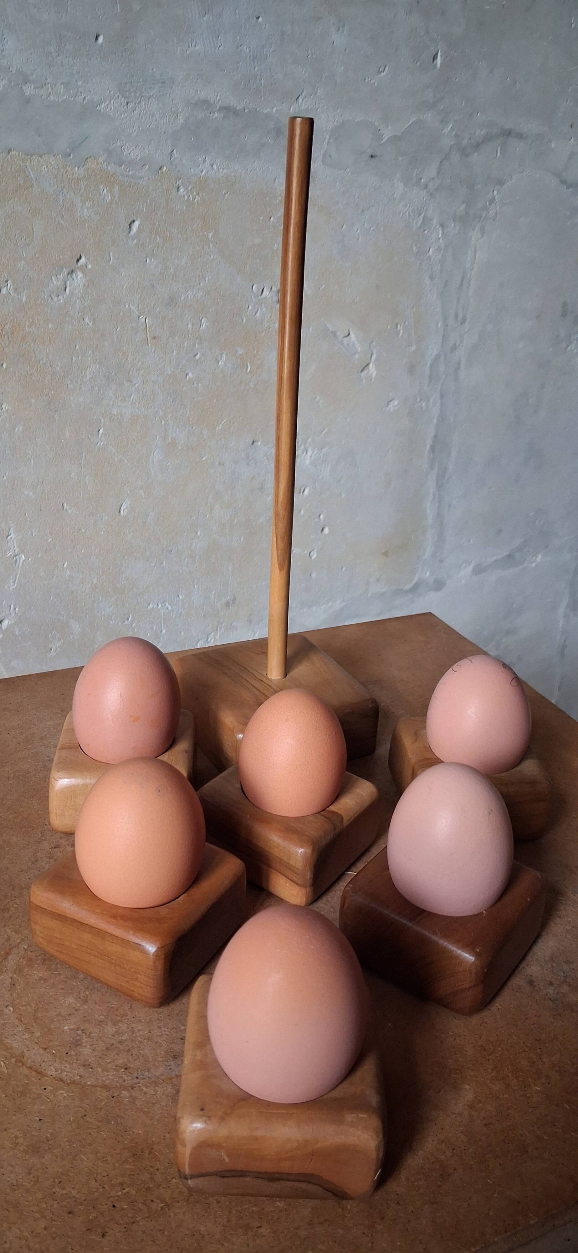 Set of 70's olive wood egg cups