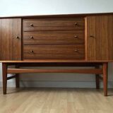 Mid-Century teak enfilade in brown by Russell of Broadway, 1950s, sleek design.