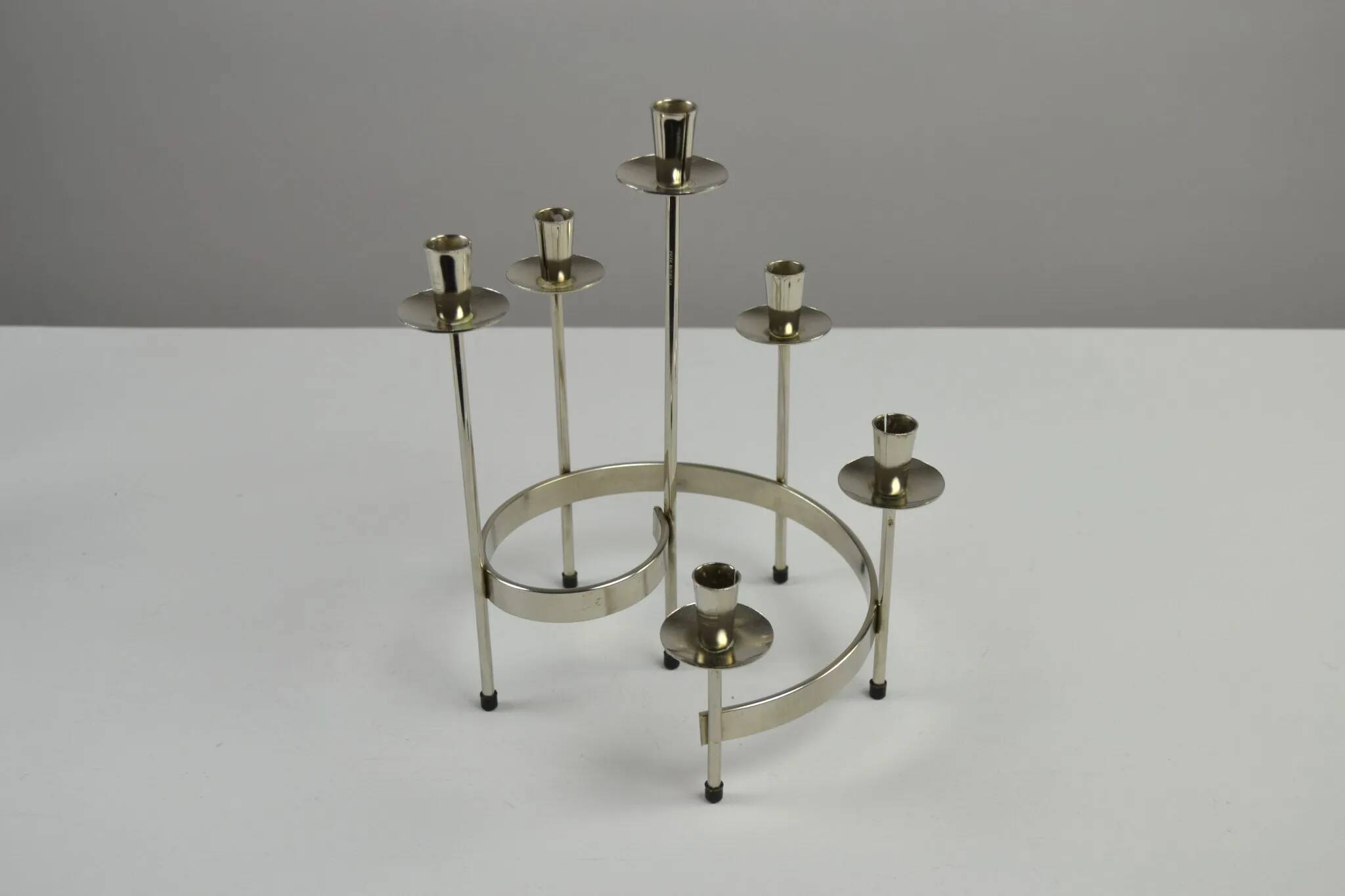 Pair of White Metal “Spiral” Candle holders by Gunnar Ander for Ystad-Metall, Sweden, 1960s