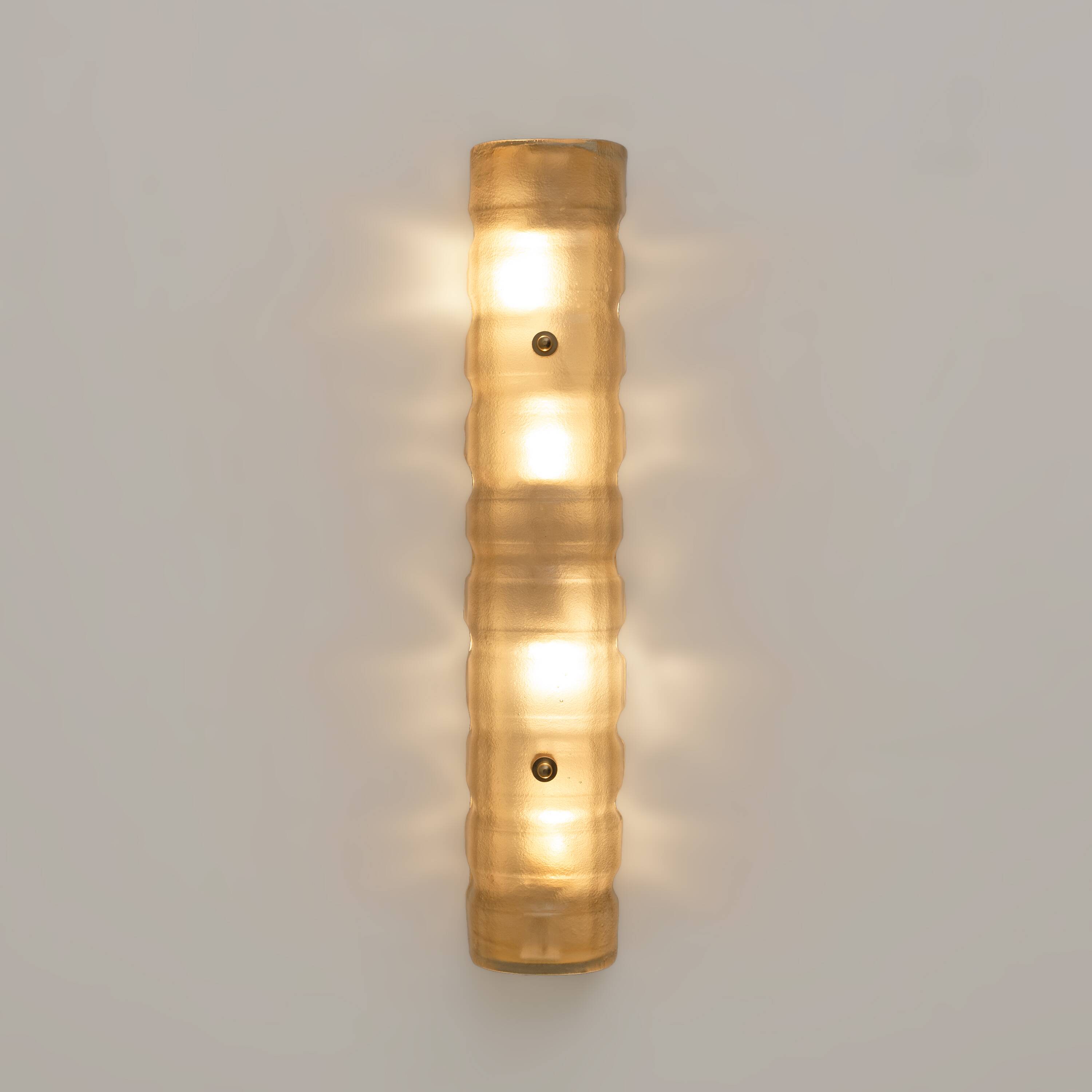 Pair of Murano Gold-Toned Frosted Glass and Brass Wall Sconces, Italy