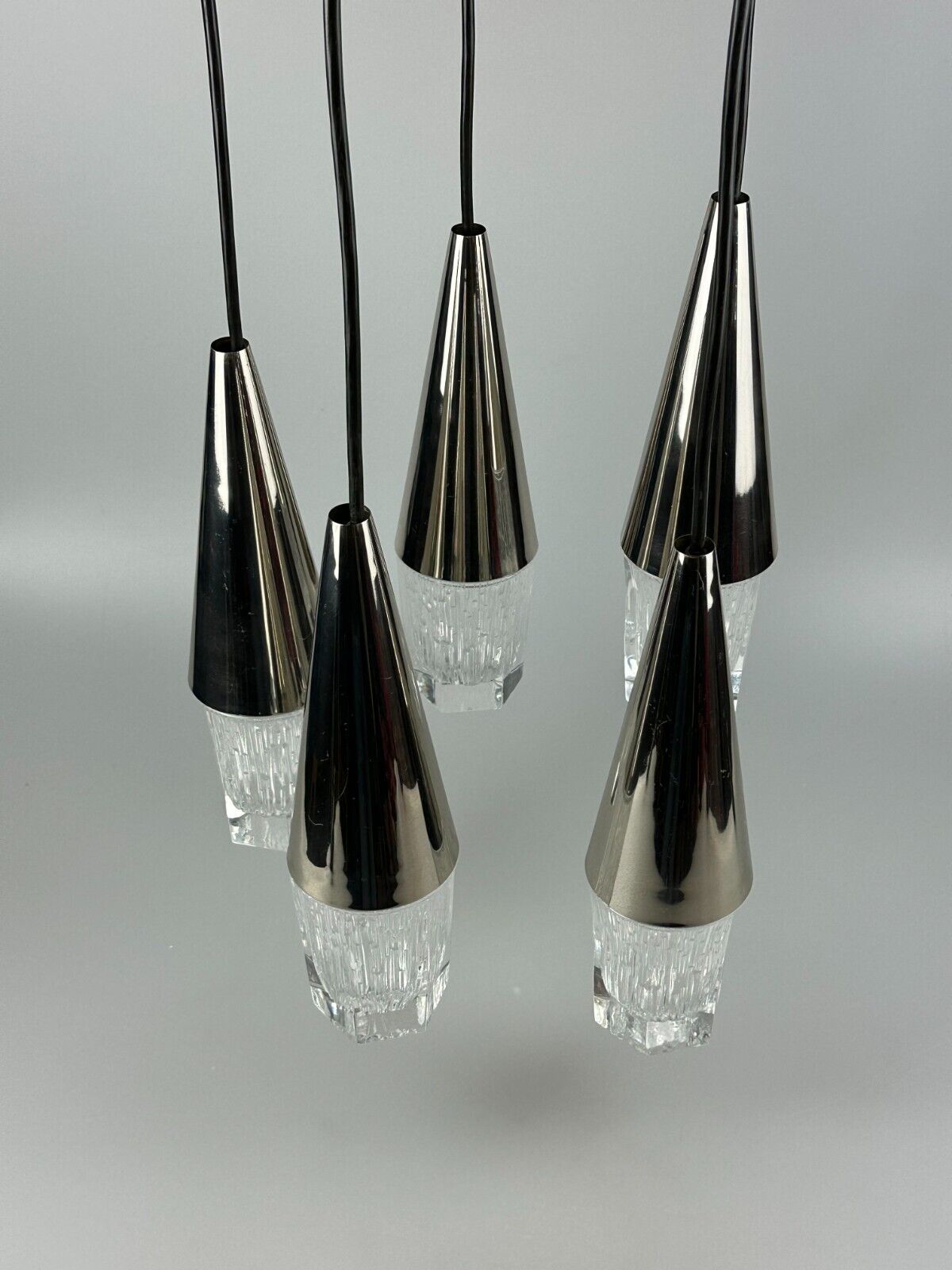 60s 70s hanging lamp cascade lamp 5 lights glass & chrome space age design