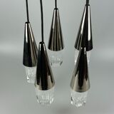 60s 70s hanging lamp cascade lamp 5 lights glass & chrome space age design