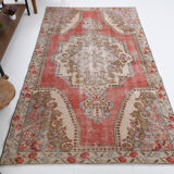 4x7 Red and Beige Turkish Vintage Rug